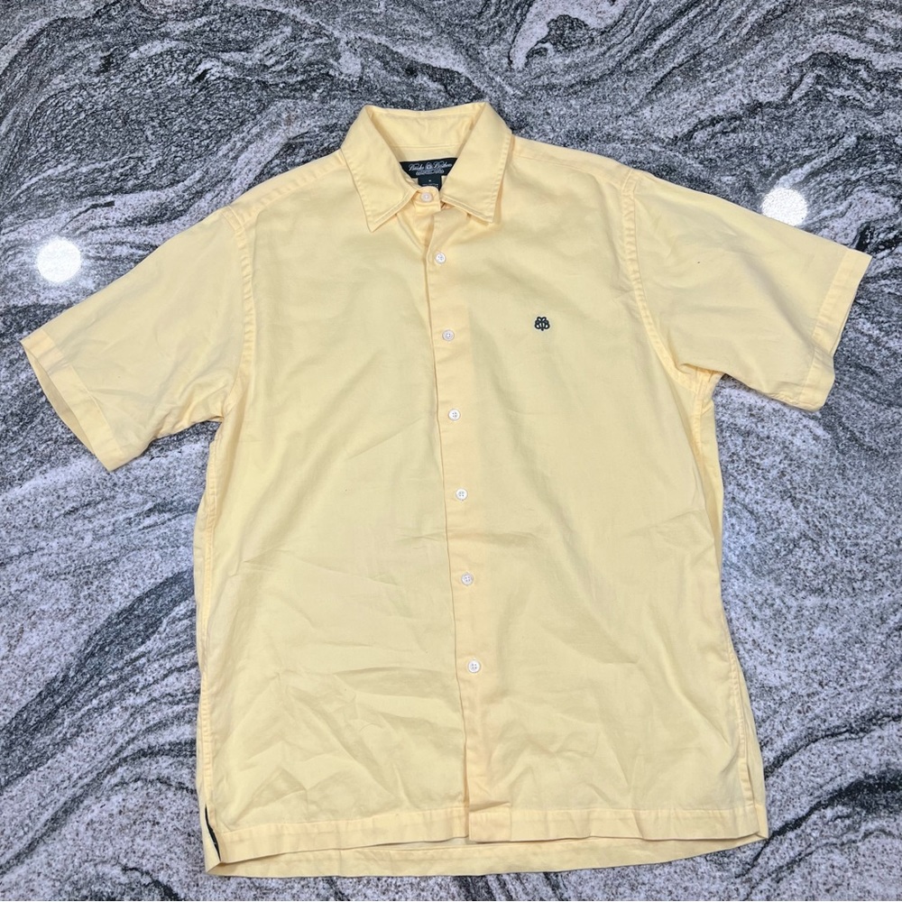 Brooks Brothers Country Club Shirt Button Down Mens Medium Yellow Short Sleeve